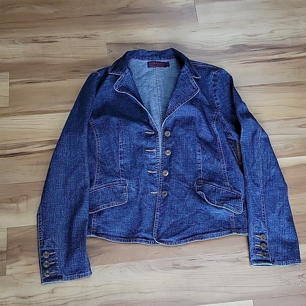 Tribal Denim Blazer Jacket Women 10 Blue Stretch Denim Button Up Jean
